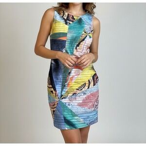 Desigual Multicolor Abstract Art Pleated Geometric Mini Dress Sleeveless Size S